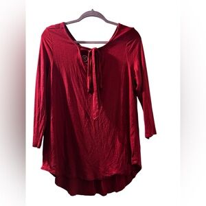 Maurices Red Long Sleeve Tie-Front Top